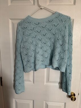Blue Rain Pastel Blue Crochet Crewneck Sweater